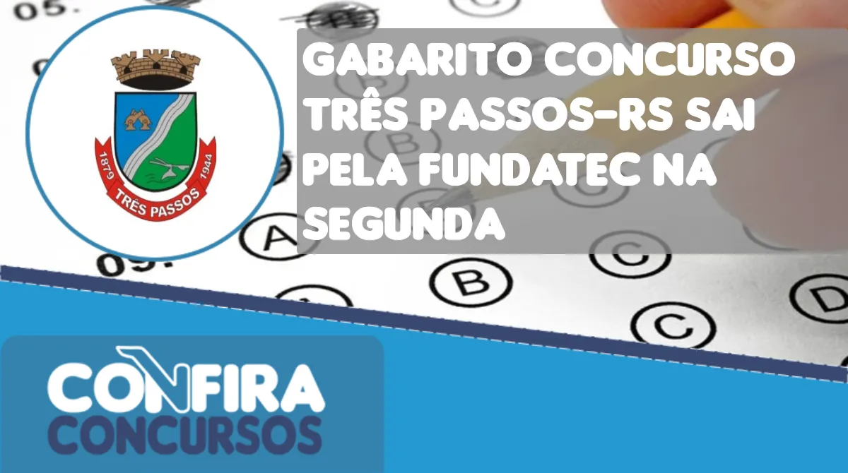 Gabarito concurso Três Passos RS sai pela FUNDATEC na segunda